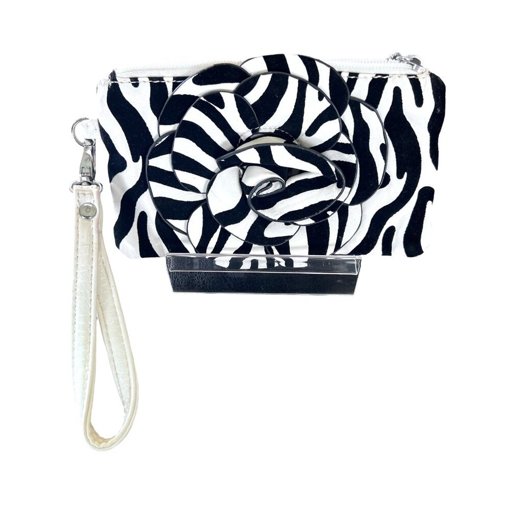 Black Rose Embossed Zebra Print Wristlet Purse